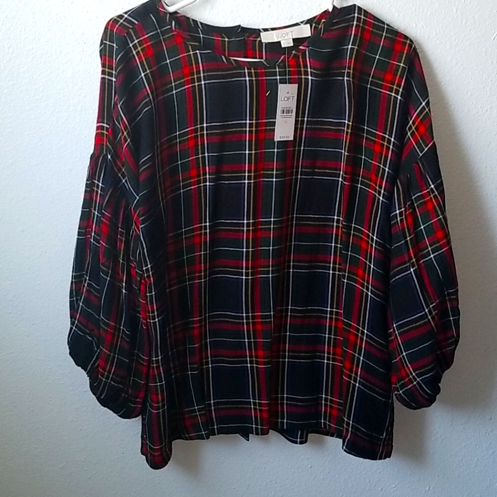 *Brand New* Loft Balloon Sleeves Blouse in Plaid